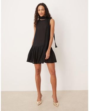 Sister Jane Pussybow Pleated Skirt Mini Dress - Natural