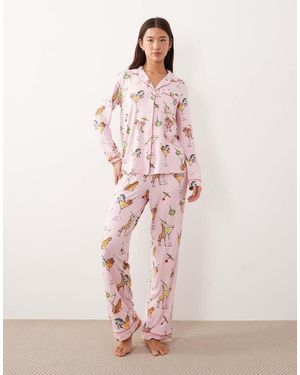 Chelsea Peers Long Button Up Pyjama Set - Pink