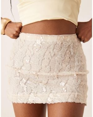 ASOS Ruffled Semi Sheer Sequin Mesh Mini Skirt - Natural