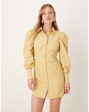 Glamorous Puff Sleeve Mini Shirt Dress - Natural