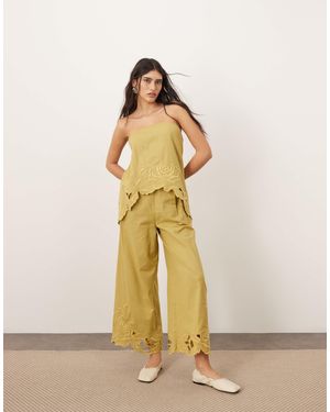 ARRANGE Cotton Embroidered Floral Cutwork Trouser Co-ord - Natural