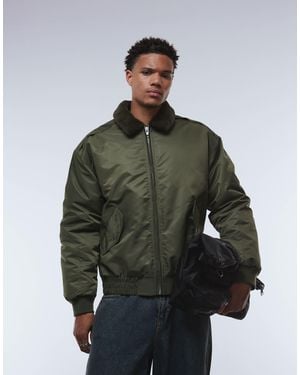 ASOS Bomber Jacket With Faux Fur Collar - Green