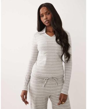 The Frolic Exclusive Cotton Rich V Neck Pocket Front Long Sleeve Top Co-Ord - Natural