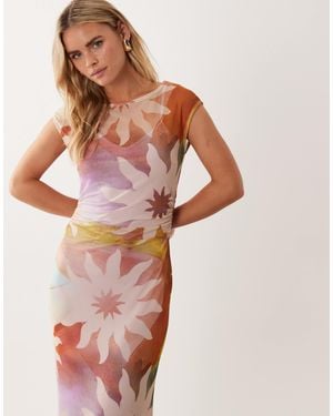 Never Fully Dressed Petite Mesh Slash Neck Maxi Dress - Brown