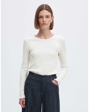 SELECTED Geripptes denim-oberteil mit schmaler passform, rundhalsausschnitt und langen ärmeln - Weiß