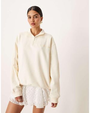 adidas Originals Felpa Color Crema Con Zip Corta E Logo Lineare - Neutro