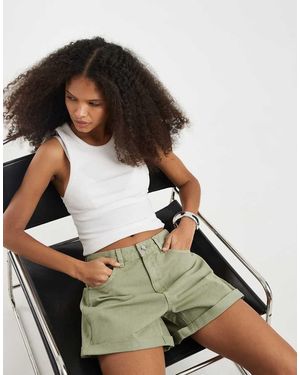 Vero Moda Loose Denim Shorts With Turn Up - Green