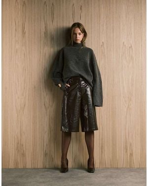 ASOS Pantalones Cortos De Corte Alargado De Tejido Texturizado Efecto Cuero De - Neutro