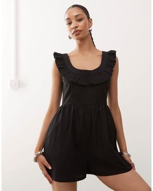 Reclaimed (vintage) Playsuit With Frill Neck - Black