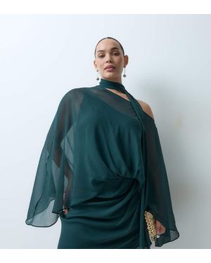 ASOS Asos Design Curve Off-Shoulder Chiffon Capejurk Met Sjaal - Groen