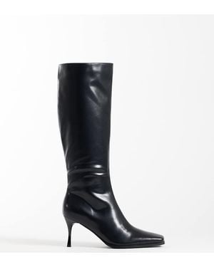 Glamorous Square Toe Heeled Knee Boots - Black