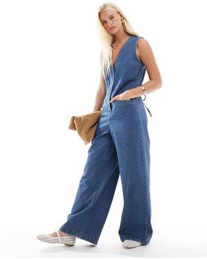 ASOS Denim Sleeveless Loose Jumpsuit - Blue