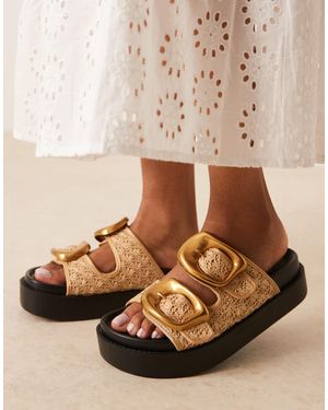 ASOS Femi Oversized Buckle Footbed Mules - Natural