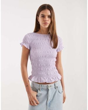 Daisy Street Shirred Short Sleeve Top - Purple