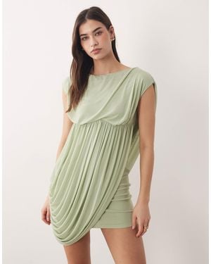 ASOS Mesh Draped Mini Dress With Grown On Sleeve - Green