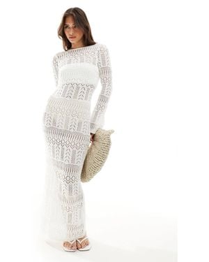 Pimkie – langärmliges, gehäkeltes maxikleid - Weiß