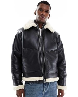 Jack & Jones Faux Leather Aviator Jacket - Black