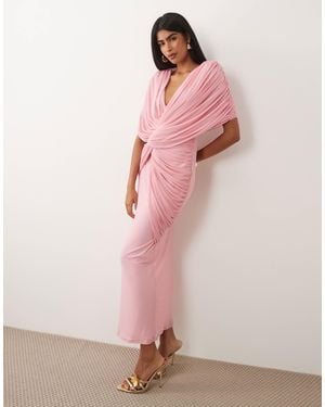 ASOS Twist Plunge Cape Maxi Dress - Pink
