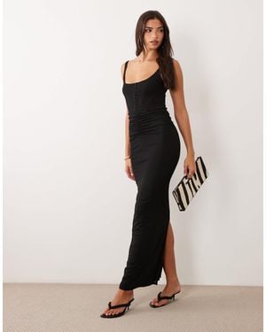 ASOS Maxikleid mit u-ausschnitt im korsett-stil und haken- und ösenverschluss - Schwarz