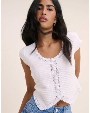 Nobody's Child Crochet Trim Short Sleeve Cardigan - Natural