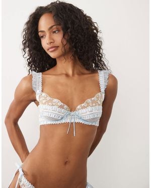 For Love & Lemons Pinkaboo - soutien-gorge d'ensemble brodé à fleurs avec volants aux épaules - Marron