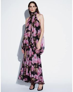 ASOS Blouson Halter Maxi Jurk Met Open Achterkant En Bloemenprint - Paars