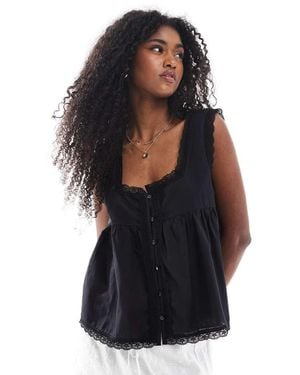 ASOS Cotton Babydoll Lace Trim Cami Top - Black