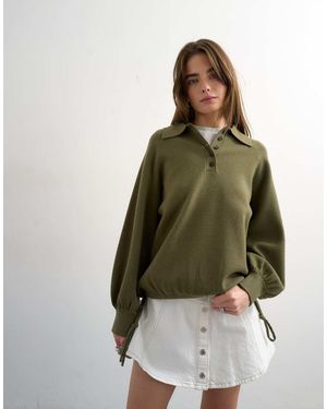 TOPSHOP Compact Gebreide Utility Polo Met Koord - Groen