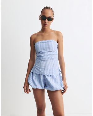 Pull&Bear Striped Poplin Bandeau Top - Blue