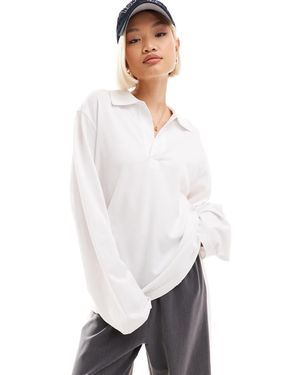 Weekday Toby Oversized Long Sleeve Polo Top - White