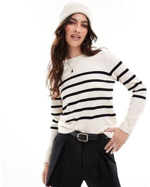 Vero Moda Maglione Girocollo Nero E Crema A Righe - Bianco