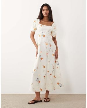 ASOS Square Neck Cotton Sateen Midi Dress With Back Strap - Natural