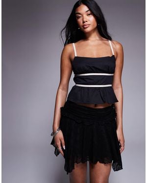 Princess Polly Rainier Contrast Cotton Strap Tie Open Back Cami Top - Black