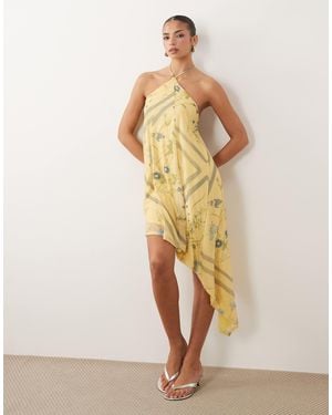 ASOS Stretch Chiffon Asymmetric Floral Mini Dress With Godets - Natural