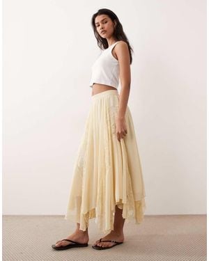 Miss Selfridge Chiffon Lace Mix Hanky Hem Maxi Skirt - Natural