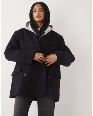 Weekday Chaqueta Negra Extragrande Con Doble Botonadura De Mezcla De Lana De - Negro
