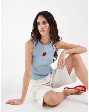 ASOS Scoop Neck Vest With Embellished Strawberry Graphic - Blue
