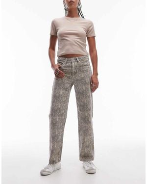 TOPSHOP Straight Leg Snake Print Trouser - Natural