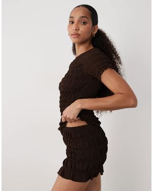 Brave Soul Co-Ord Ruched Mini Shorts With Ruffle Detail - Black