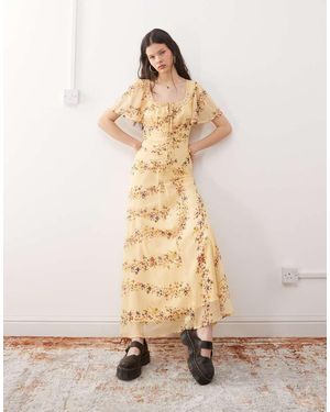 Reclaimed Vintage Maxi Tea Dress With Lace - Natural