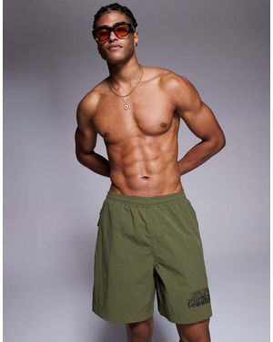 River Island Pantaloncini Da Bagno Kaki Con Stampa Di Drago - Verde