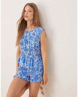 ASOS Linen Blend Shirred Top Co-ord - Blue