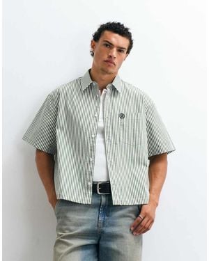 ASOS Boxy Oversized Stripe Shirt With Embroidery - Green