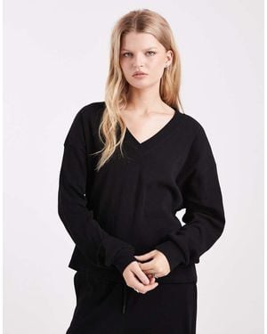 ASOS V Neck Oversized Ribbed Sweat Co Ord - Black