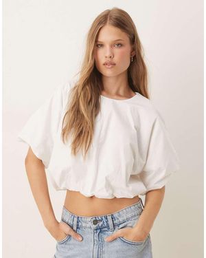 Vila Puffball Cropped Woven Top - White