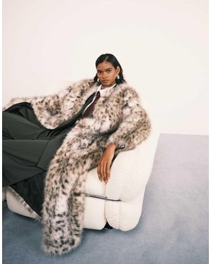 ASOS Abrigo Largo Sin Solapas Con Estampado De De Piel Sintética De - Neutro