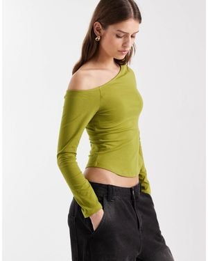 ASOS Cotton Off Shoulder Long Sleeve Top - Green