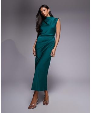 ASOS – hochgeschlossenes midikleid aus satin - Blau