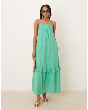 Y.A.S Vestito Lungo Premium Stropicciato Con Volant Sul Fondo E Spalline Sottili - Verde