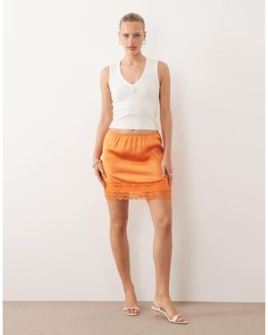 ASOS Lace Trim Satin Mini Skirt - Orange